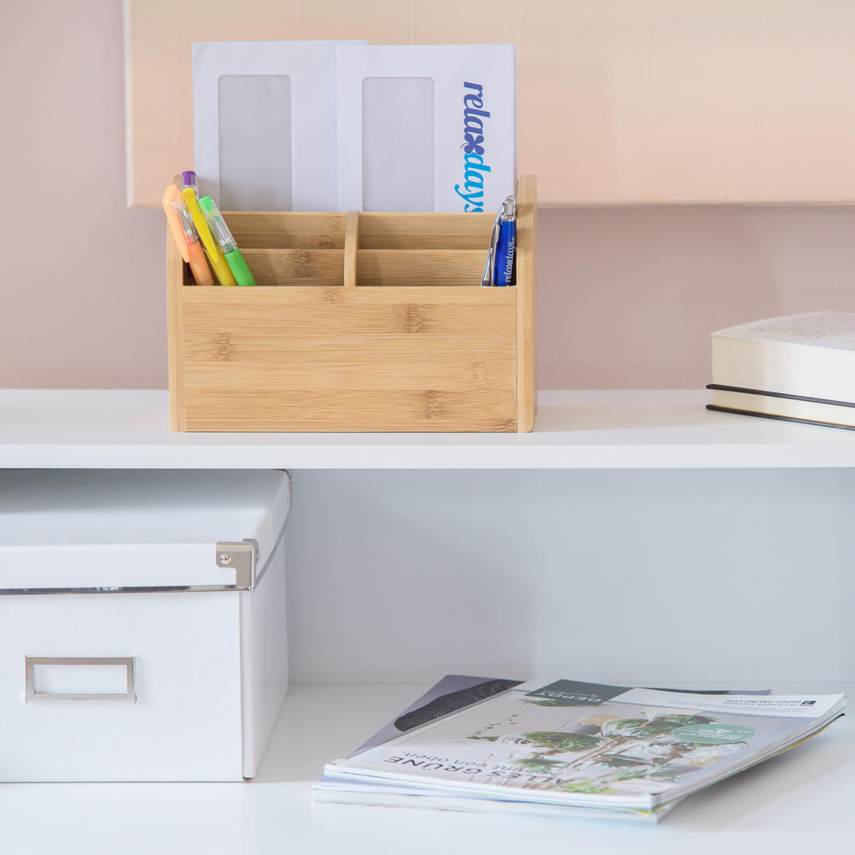 SCHREIBTISCH-ORGANIZER - Hellbraun, Holz (10/22/15cm) - Relaxdays