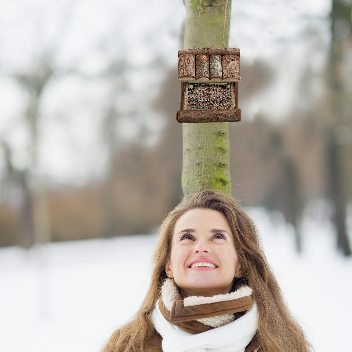 VOGELFUTTERHAUS - Braun, Holz/Metall (15/17/12cm) - Relaxdays