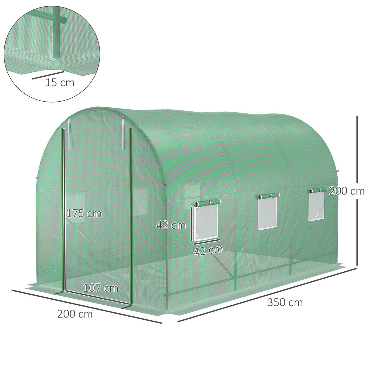 GEWÄCHSHAUS 350x200x200 cm Tunnel grün - Grün, Metall (350/200/200cm) - Fortuna Lai