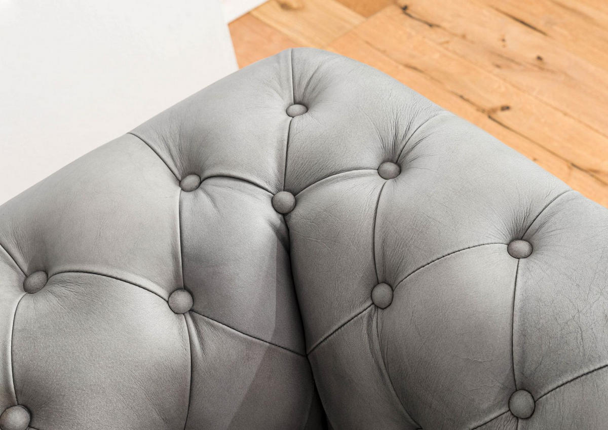 SOFA 4-Sitzer Echtleder 274x82x75 grau CHESTERFIELD #204 - Grau, Leder (274/75/82cm) - Massivmoebel24