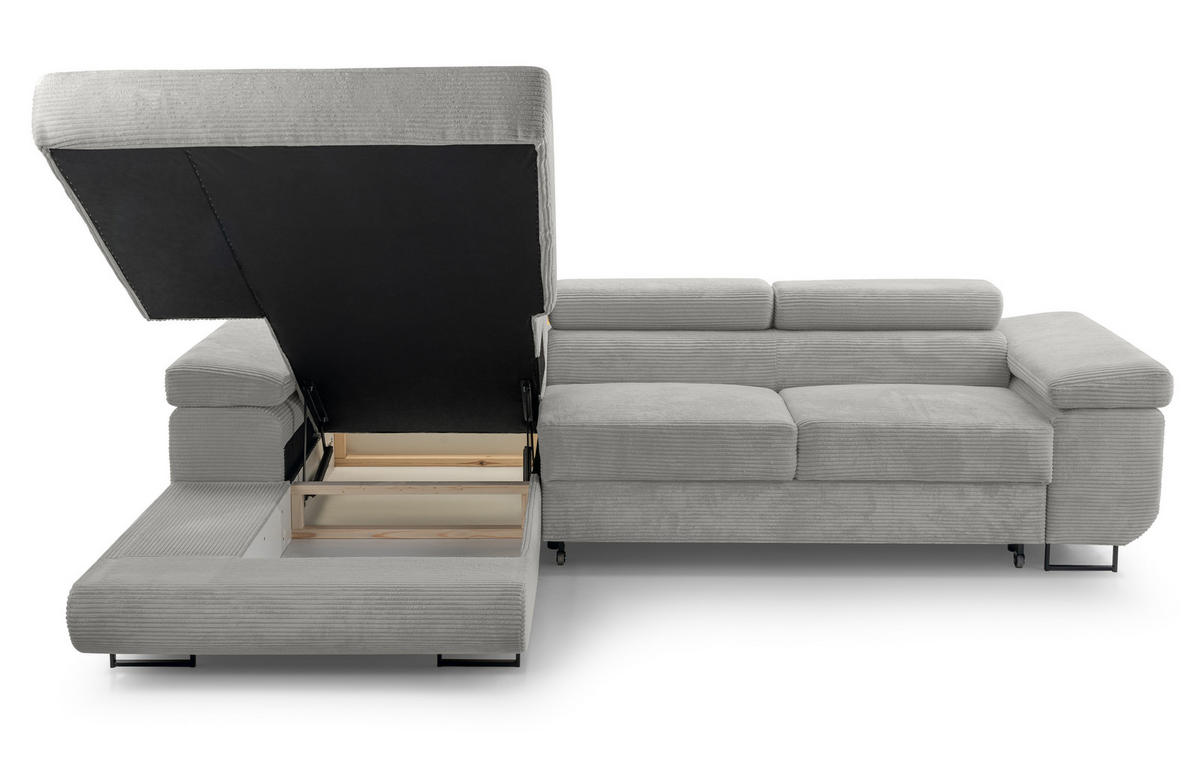 ECKSOFA L Form Arborio Hellgrau 280/203/90 cm Links mit Schlaffunktion - Hellgrau/Schwarz, Textil/Metall (203/280cm) - AX Living