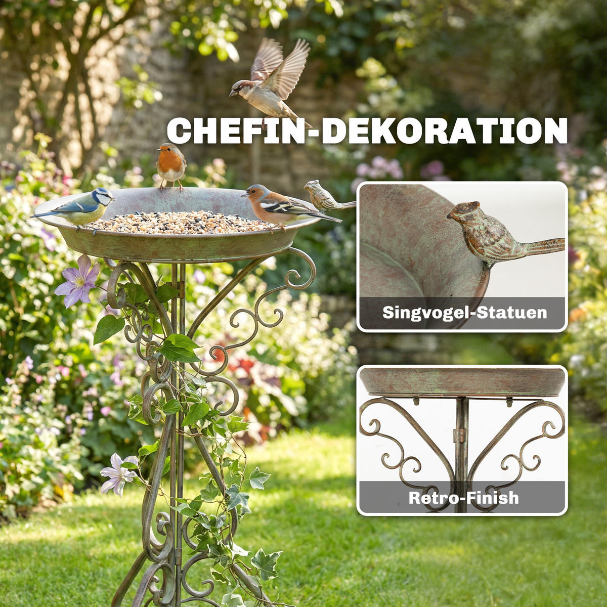 VOGELBAD Metall Grün - Grün, Metall (42/75/48cm) - Outsunny