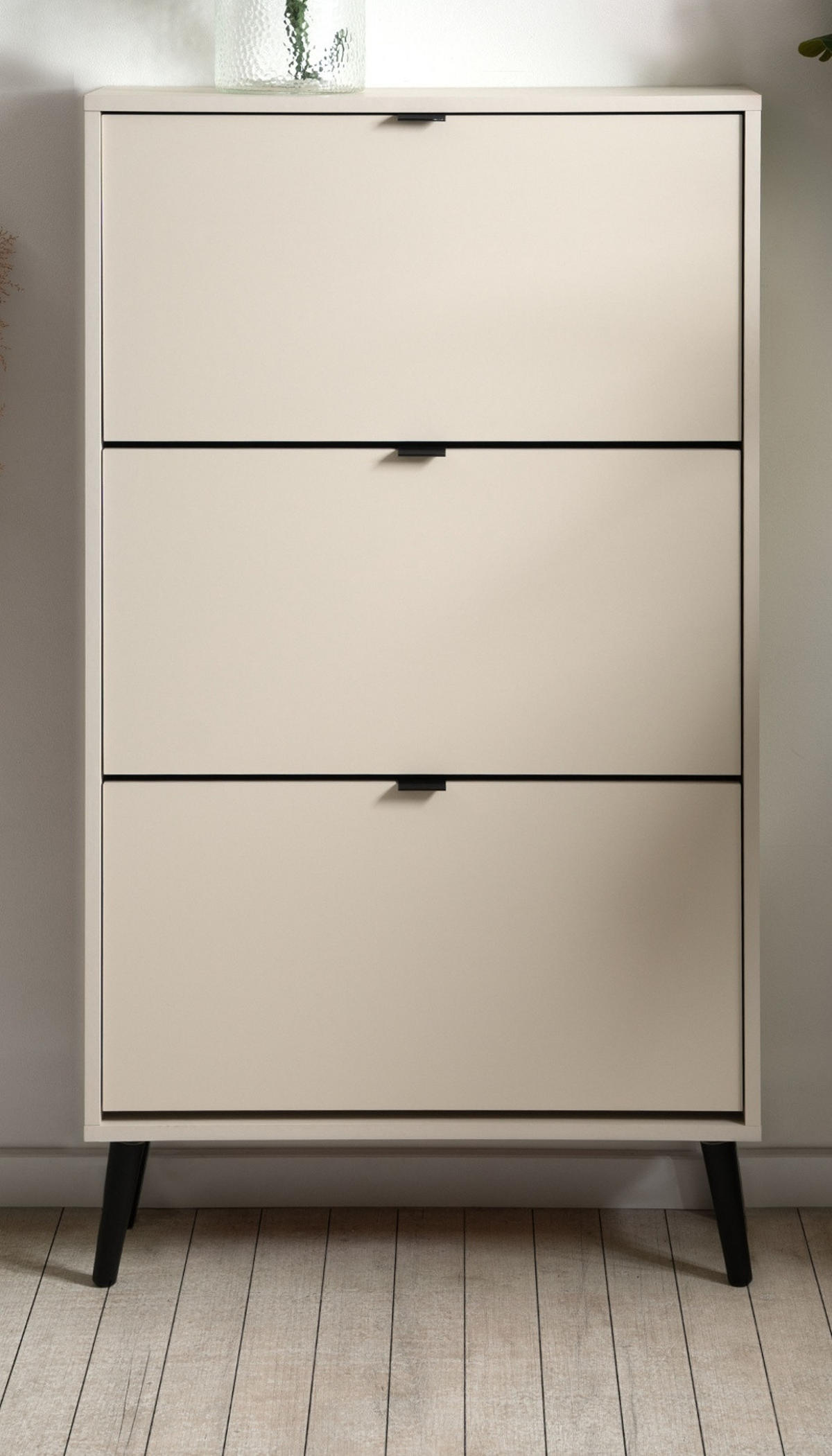 SCHUHSCHRANK samt 70 x 125 cm, Schuhkipper mit großen 3 Klappen - Beige/Schwarz, Holz/Holzwerkstoff (70/125/24cm) - Furn.Design