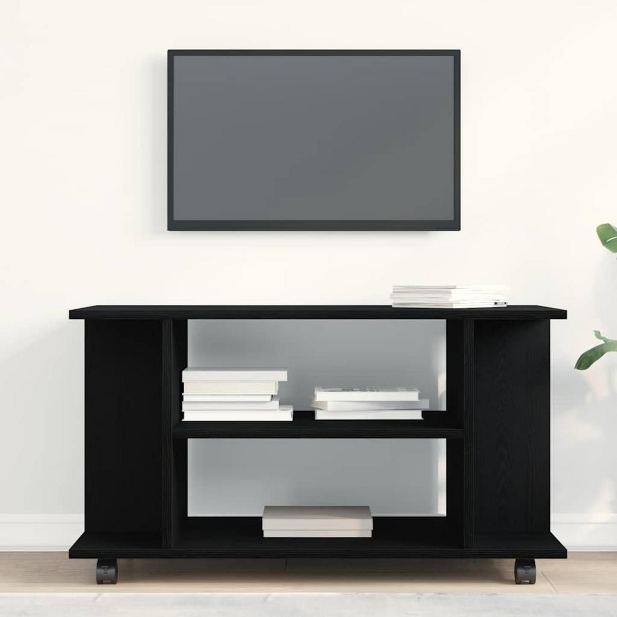 TV-SCHRANK Mit Rollen Schwarz Eichen-Optik 80/40/45 Cm - Schwarz, Holzwerkstoff (40/45/80cm) - vidaXL