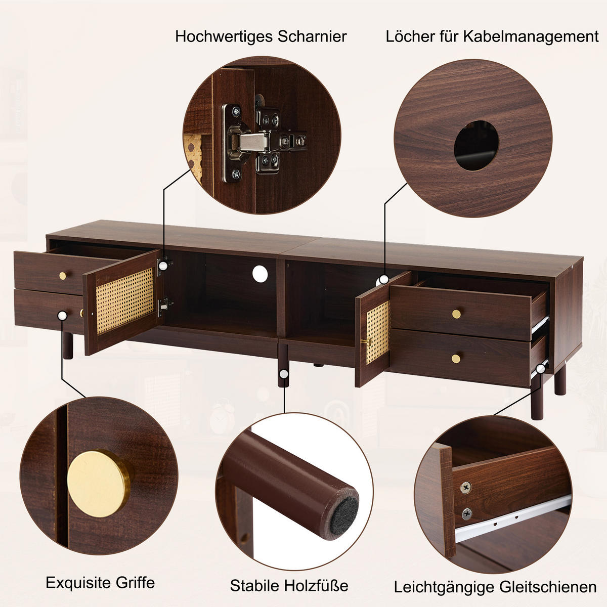 TV-MÖBEL Braun 180/35/44 cm - Braun, Holzwerkstoff/Metall (35/44/180cm) - Urban Meuble