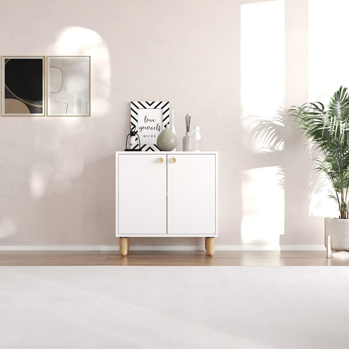 SIDEBOARD mit 2 Türen und Füßen aus massivem Buchenholz 36/72/73 cm - Weiß, Holzwerkstoff (36/73/72cm) - Calicosy