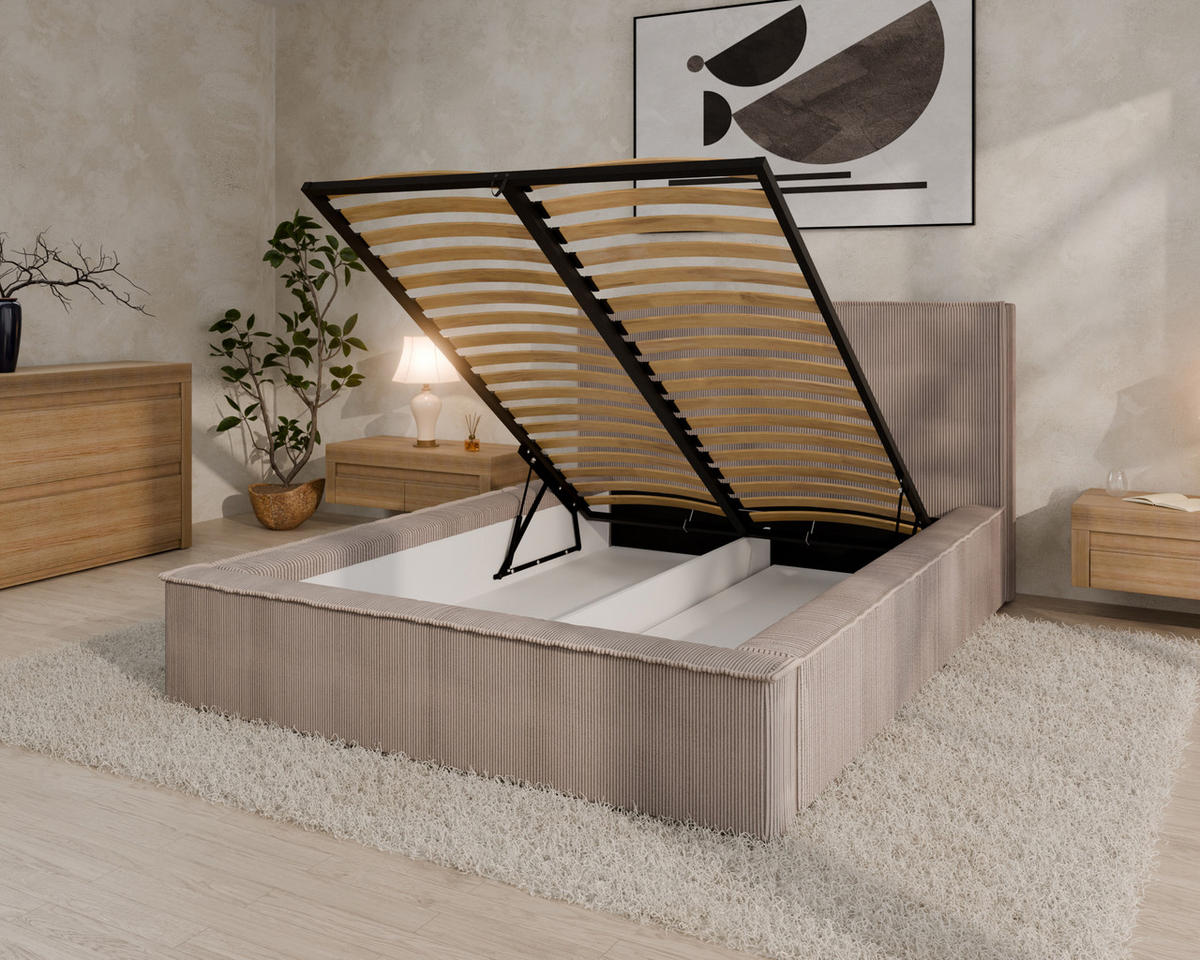 POLSTERBETT SANA 140x200cm, ohne Matratze, cappuccino - Cappuccino, Holz (140/200cm) - Homesy