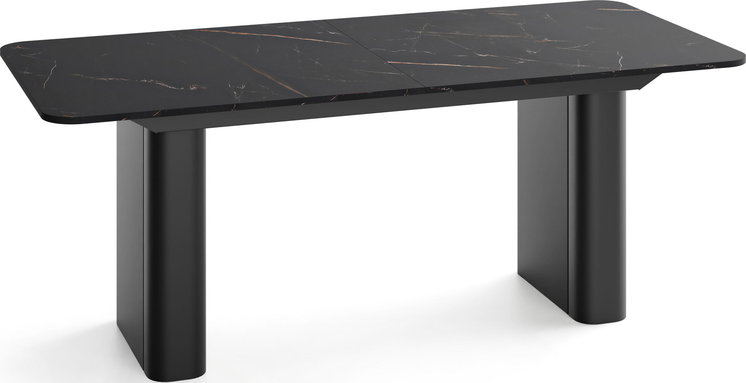 ESSTISCH Riven rechteckig ausziehbar verlängerbar mit Butterfly-Auszug, Schwarz Marmor Kupfer 180-276/90/76 cm - Schwarz/Braun, Holzwerkstoff/Metall (90/276/76cm) - WFL GROUP