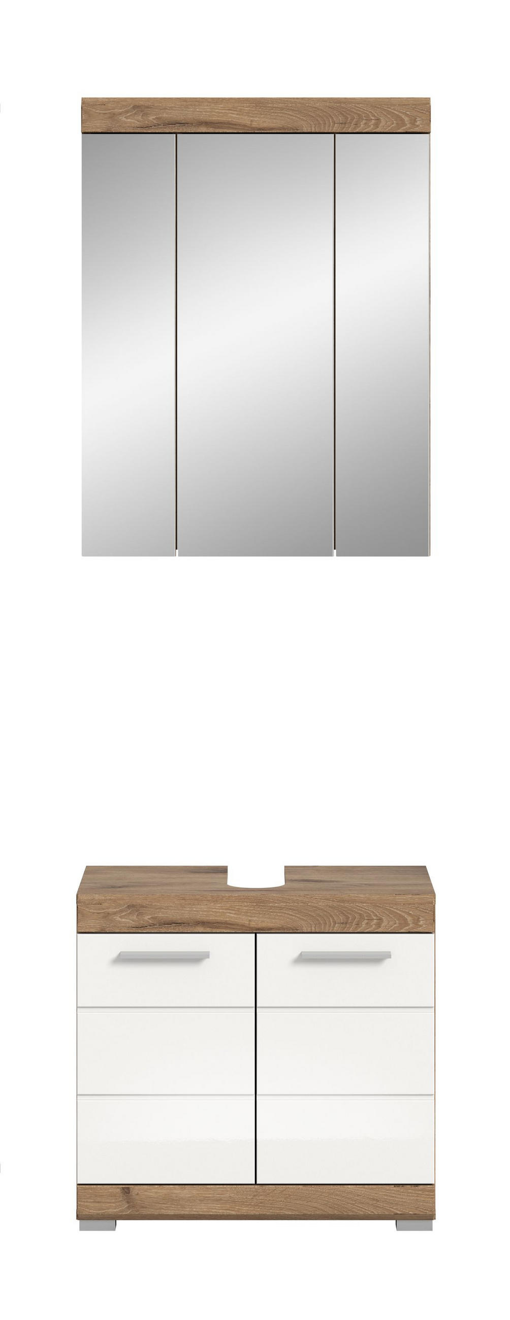 BADKOMBINATION 2tlg. Wave Bad in Nox Oak Nachbildung und weiß hochglanz B/H/T: 60x191x34 cm - Eichefarben, Holz (60/191/34cm)