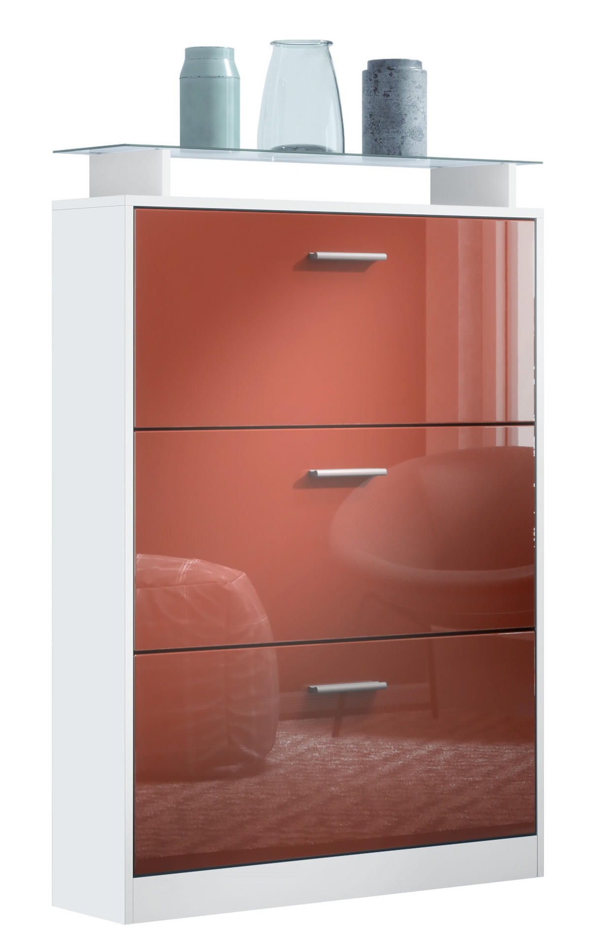 SCHUHSCHRANK Lavia Front in Bordeaux Hochglanz - Bordeaux, Holzwerkstoff (89/128/23cm) - Vladon