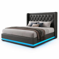 POLSTERBETT 140/200 cm in Schwarz mit Bettkasten, LED und USB/Type-C - Schwarz, Holzwerkstoff/Textil (140/200cm) - STILVORA
