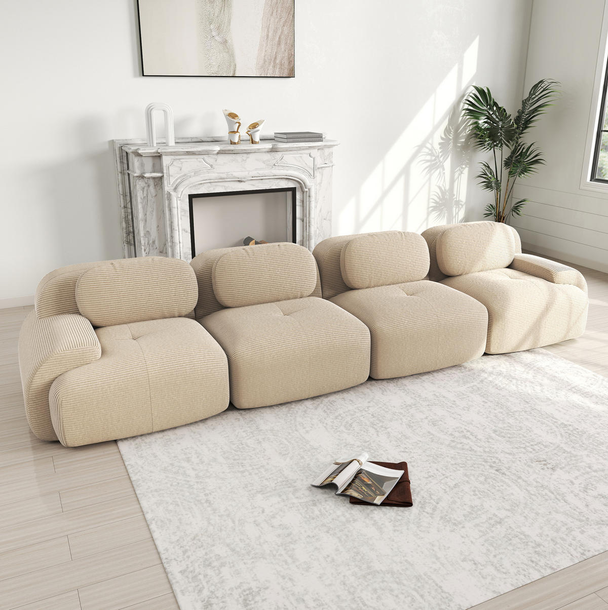 ECKSOFA modular rahmenlos Cord Beige - Beige, Kunststoff (103/75/388cm) - Meubliv