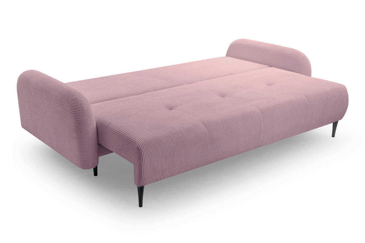BETTSOFA VIVO Rosa Geflochtener Stoff mit Schlaffunktion - Rosa, Holz (230/95/102cm) - MASSENO