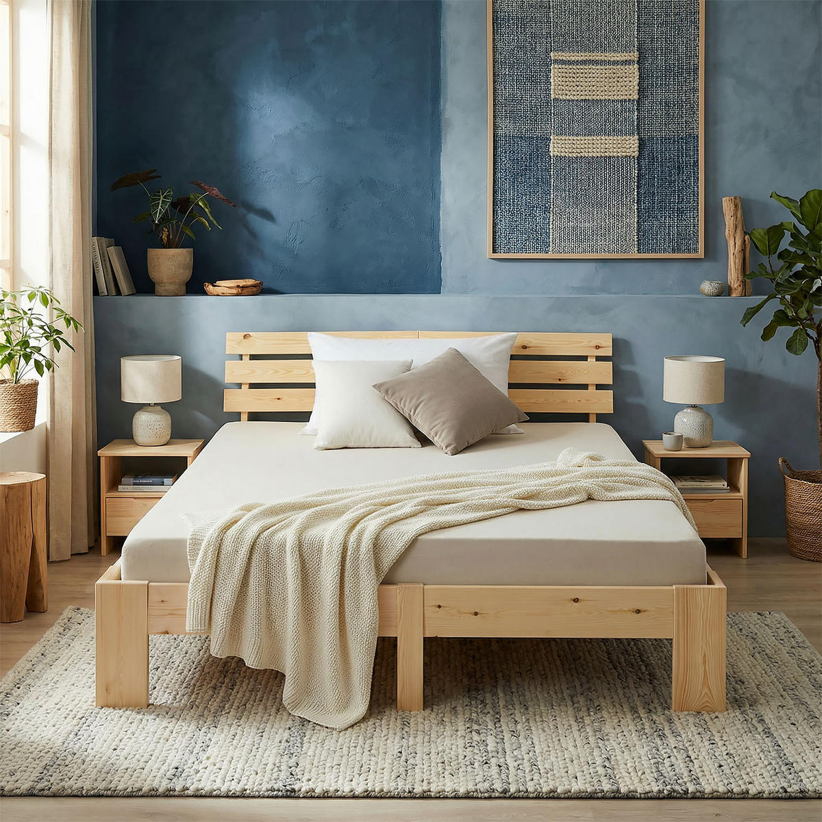 HOLZBETT Natur 160/200 cm Doppelbett mit Matratze - Naturfarben, Holz (160/200cm) - Homestyle4u