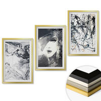 WANDBILDER 3er Set - 40x60 cm Goldrahmen - Abstrakte schwarz-weiße Muster - Goldfarben, Kunststoff (40/60cm) - ArtPrintCave