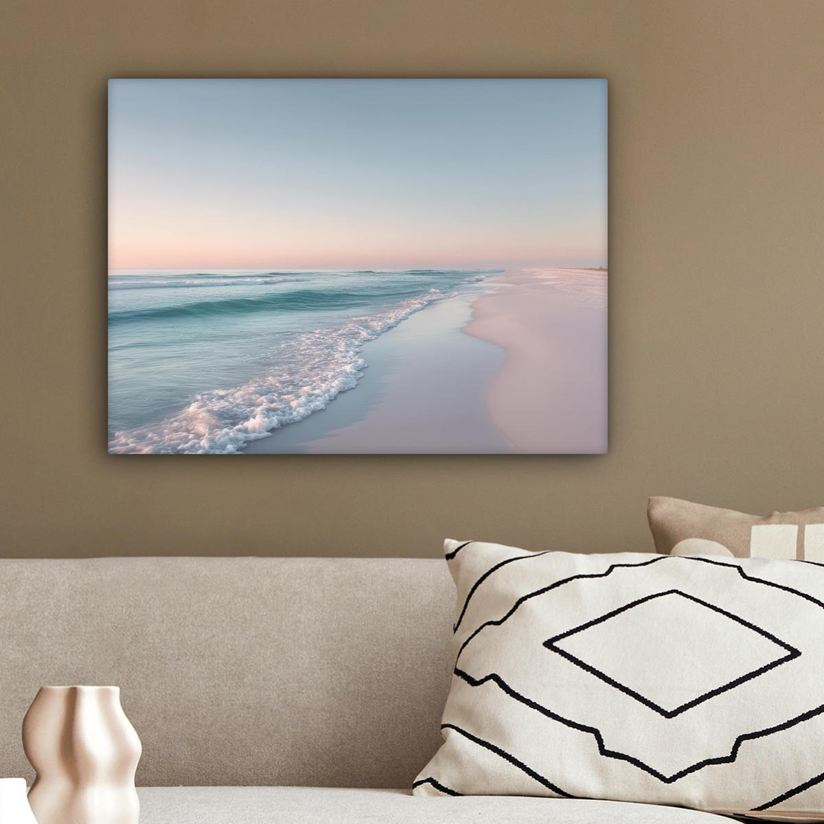LEINWANDBILD Küstenlinie - Pastell - Wasser Wandbild 40x30 cm - Pastellblau, Textil (40/30cm) - MuchoWow