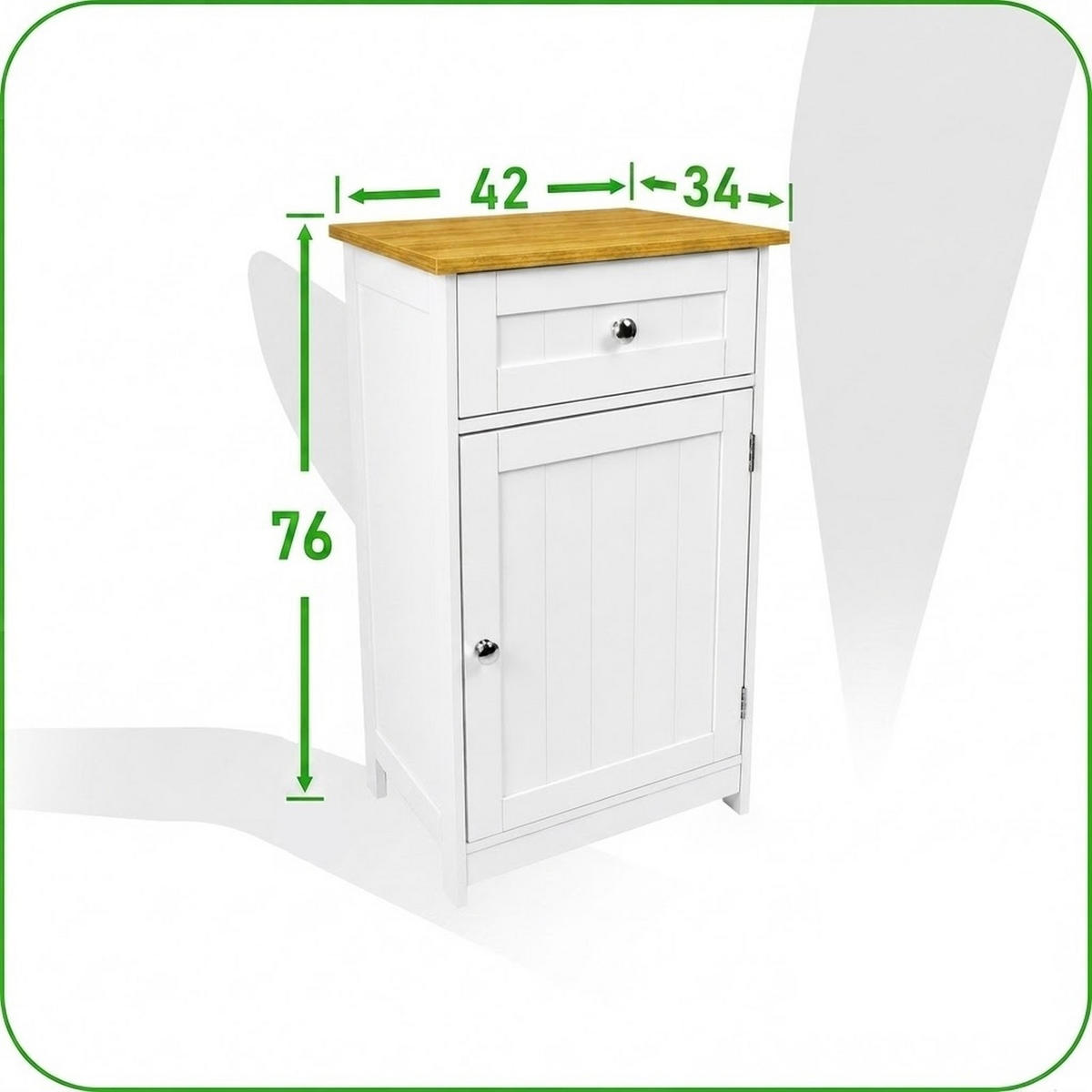 BADZIMMERSCHRANK Weiß Eiche 42 x 34 x 76 cm mit Schublade und Tür - Eichefarben/Weiß, Holzwerkstoff (42/76/34cm) - Begryf