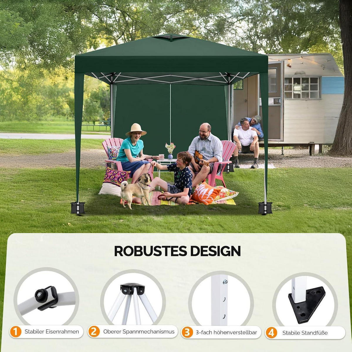 FALTPAVILLON 3x3m mit 4 Seitenteilen Grau - Olivgrün, Metall (300/260/300cm)