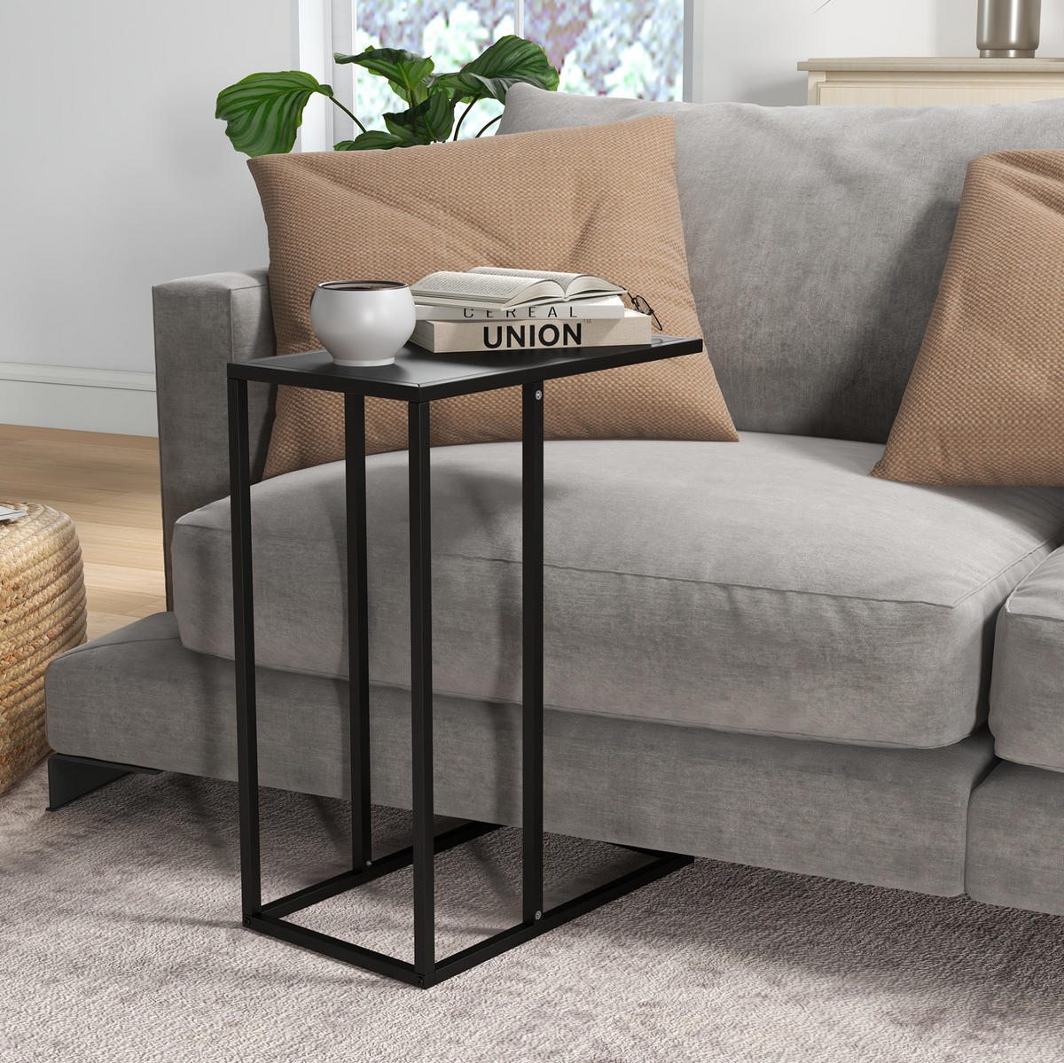 SOFA-BEISTELLTISCH 46/26/60 cm in C-Form, schwarz, aus Stahl - Schwarz, Metall (26/46/60cm) - BEAOK