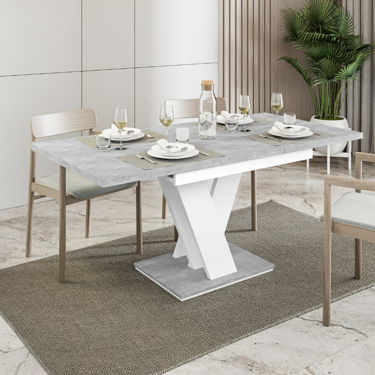 ESSTISCH Grau Betonoptik und Weiß Ausziehbar 120 - 160 cm - Weiß/Grau, Holzwerkstoff (120/80/75cm) - PROSPERO