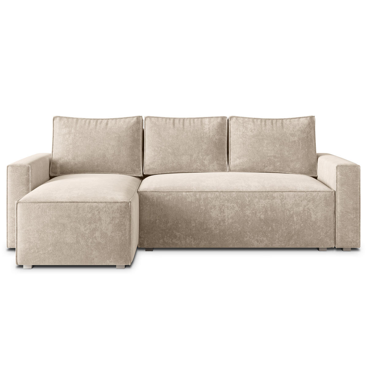 ECKSOFA POTARO LM Creme Chenille mit Schlaffunktion - Creme, Holzwerkstoff/Textil (232/140cm) - MASSENO