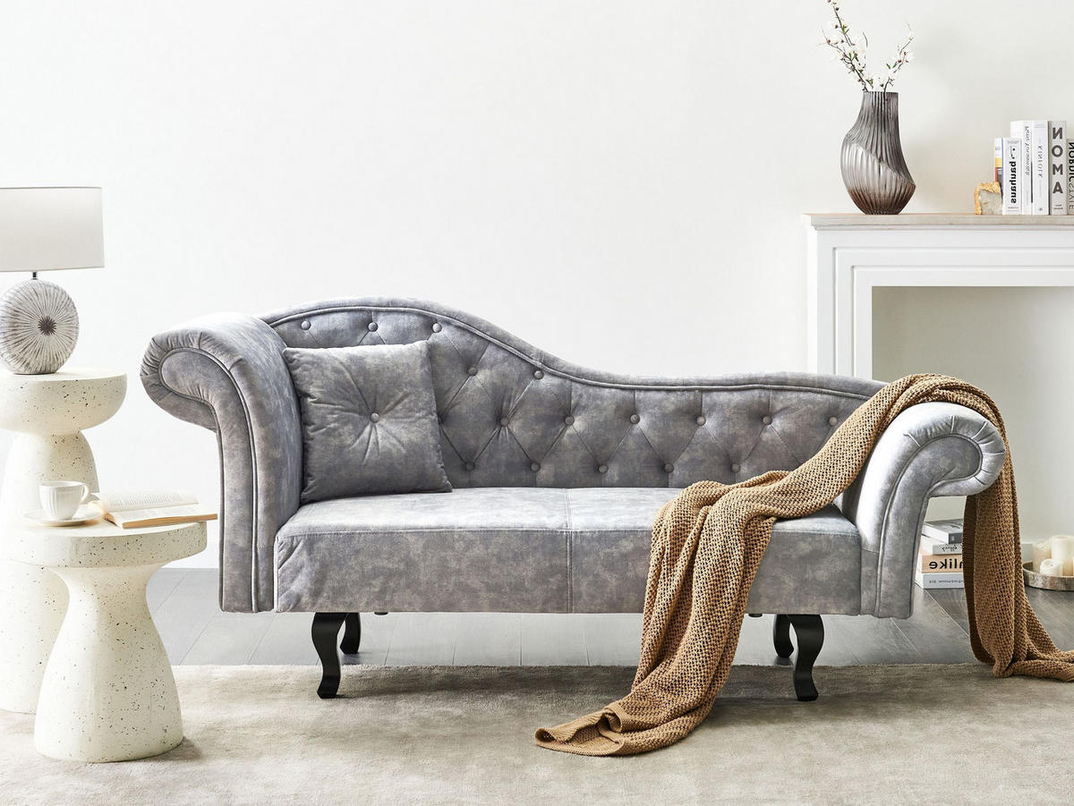 ČALOUNĚNÉ LEHÁTKO CHAISE LONGUE LEVOSTRANNÉ Sametová látka Šedé Lattes II - tmavě šedá/hnědá, textil (192/81/59cm) - Beliani
