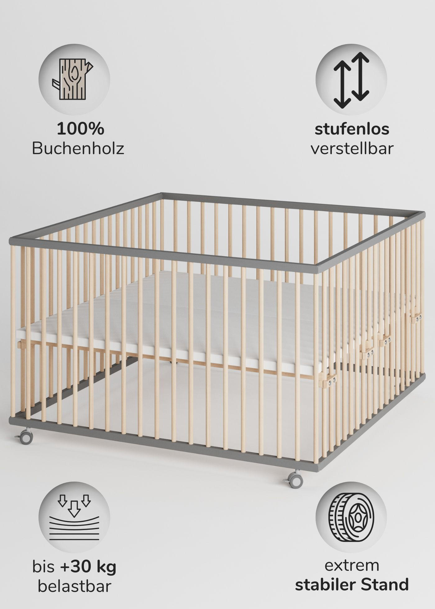 LAUFGITTER 120x120 cm - grau/natur - Premium Kollektion - Naturfarben/Grau, Holz (120/74/120cm) - Sämann – make a difference.