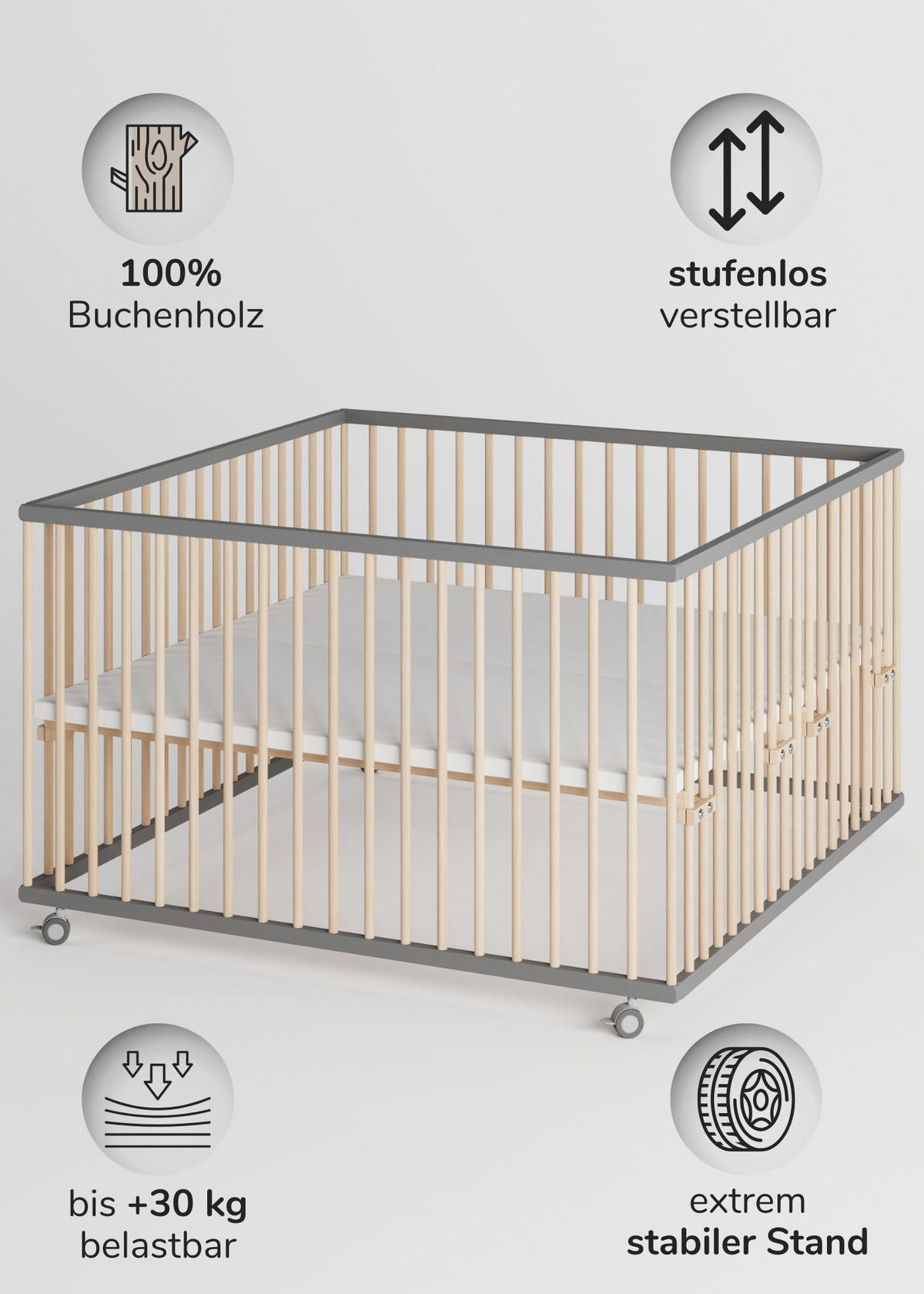 LAUFGITTER 120x120 cm - grau/natur - Premium Kollektion - Naturfarben/Grau, Holz (120/74/120cm) - Sämann – make a difference.