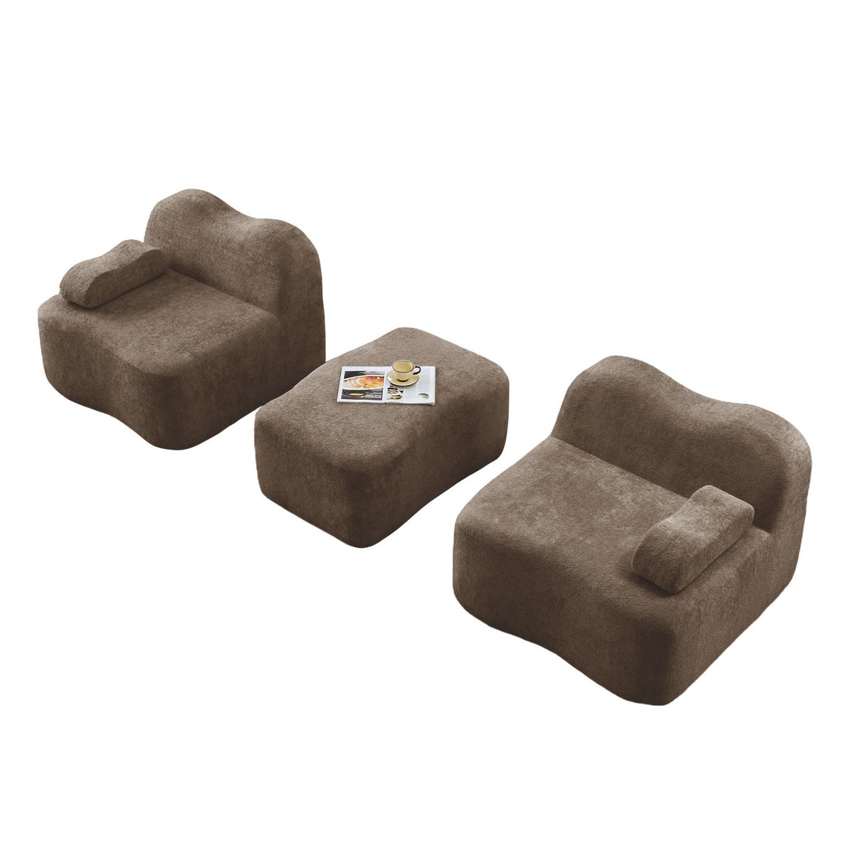 SOFA modular mit Hocker Samt Braun - Braun, Textil (167/192cm) - Meubliv