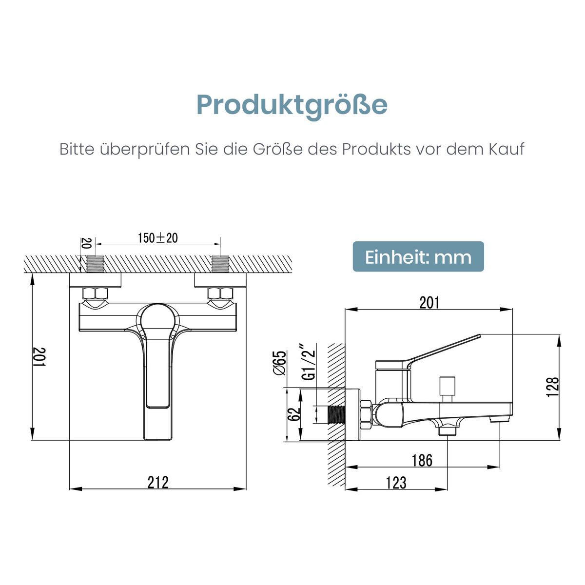 DUSCHARMATUR Chrom Einhebelmischer 21,2/20,1 cm - Chromfarben, Metall (20/12/21cm) - EMKE
