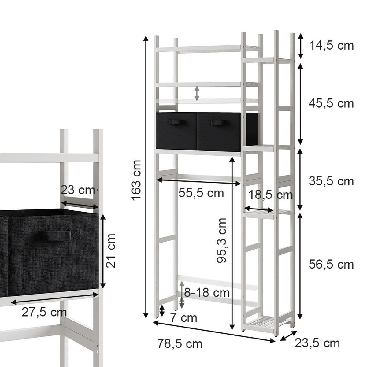 WASCHMASCHINENSCHRANK Bilbao Weiß 78.5 x 163 cm mit 2 Vliesschubladen - Weiß, Holzwerkstoff (78.5/163/23.5cm) - Vicco