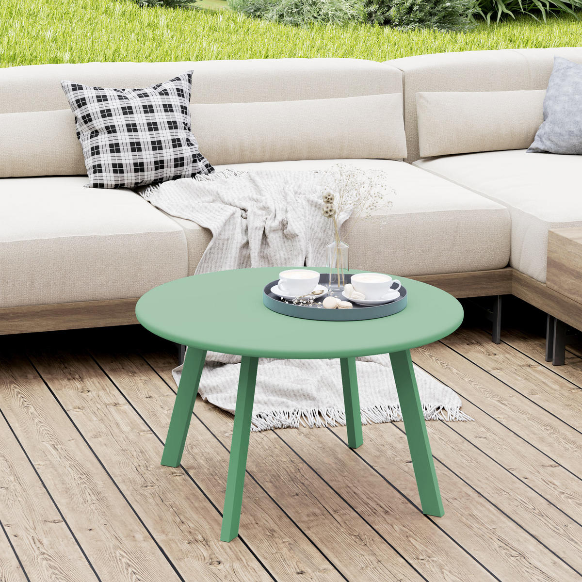 GARTENBEISTELLTISCH DE-14128 rund Ø70 cm, rutschfest Grün - Grün, Metall (70/70/42cm) - ComfortXL