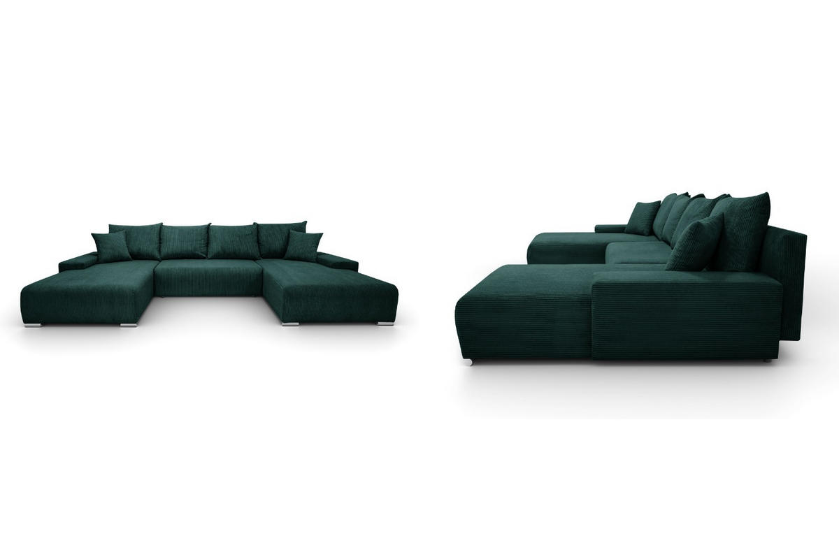 WOHNLANDSCHAFT Lauren in U-Form 348 x 188 cm, 5 Sitzer, Bettzeugablage, Big Sofa, Eckcouch, Cord, grün - Grün, Kunststoff (348/93/188cm) - Margaret Hadas24