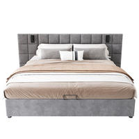 SAMT-POLSTERBETT 160/200 cm mit Bettkasten, USB und LED-Leselicht in Grau - Grau, Metall (160/200cm) - BEAOK