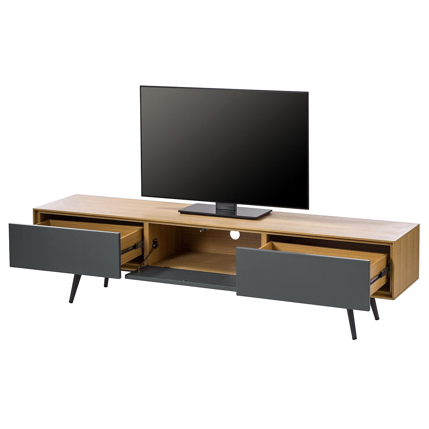 TV-LOWBOARD - Echtholzfurnier - Dunkelgrau, Holzwerkstoff (180/45/40cm) - home24
