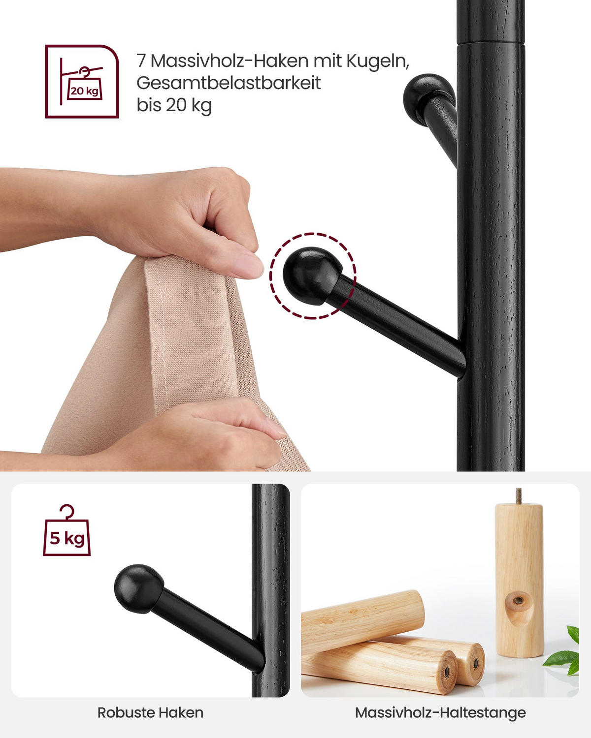 GARDEROBENSTÄNDER BUDAPEST - Schwarz, Holzwerkstoff (38/175/38cm) - Hansiro