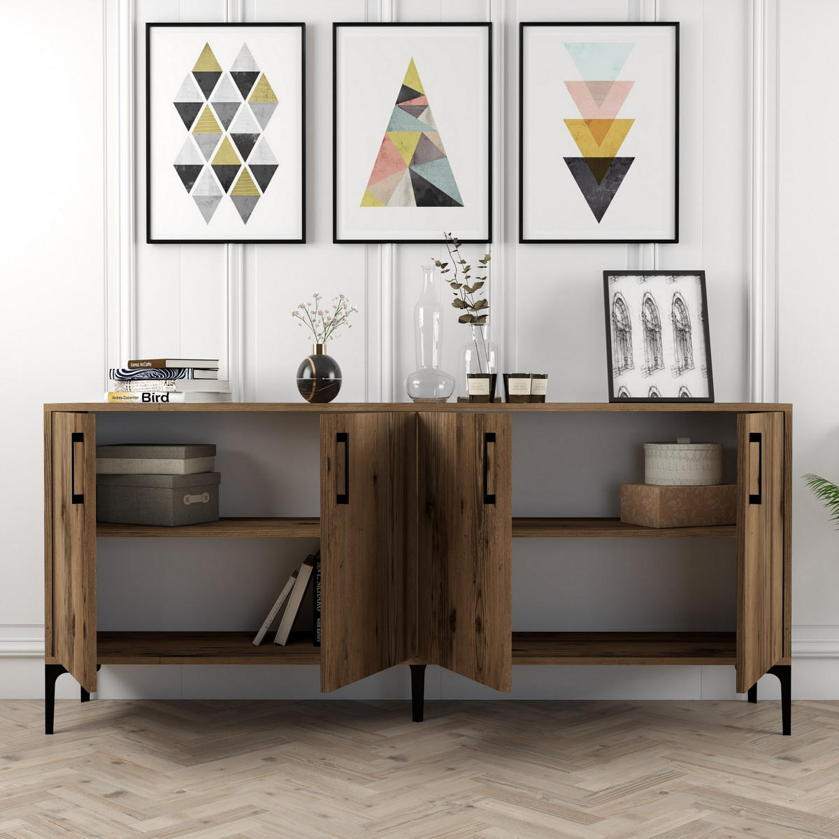 BUFFETSCHRANK kiev Braun - Braun, Holz (35/78/180cm) - Habitat Garten