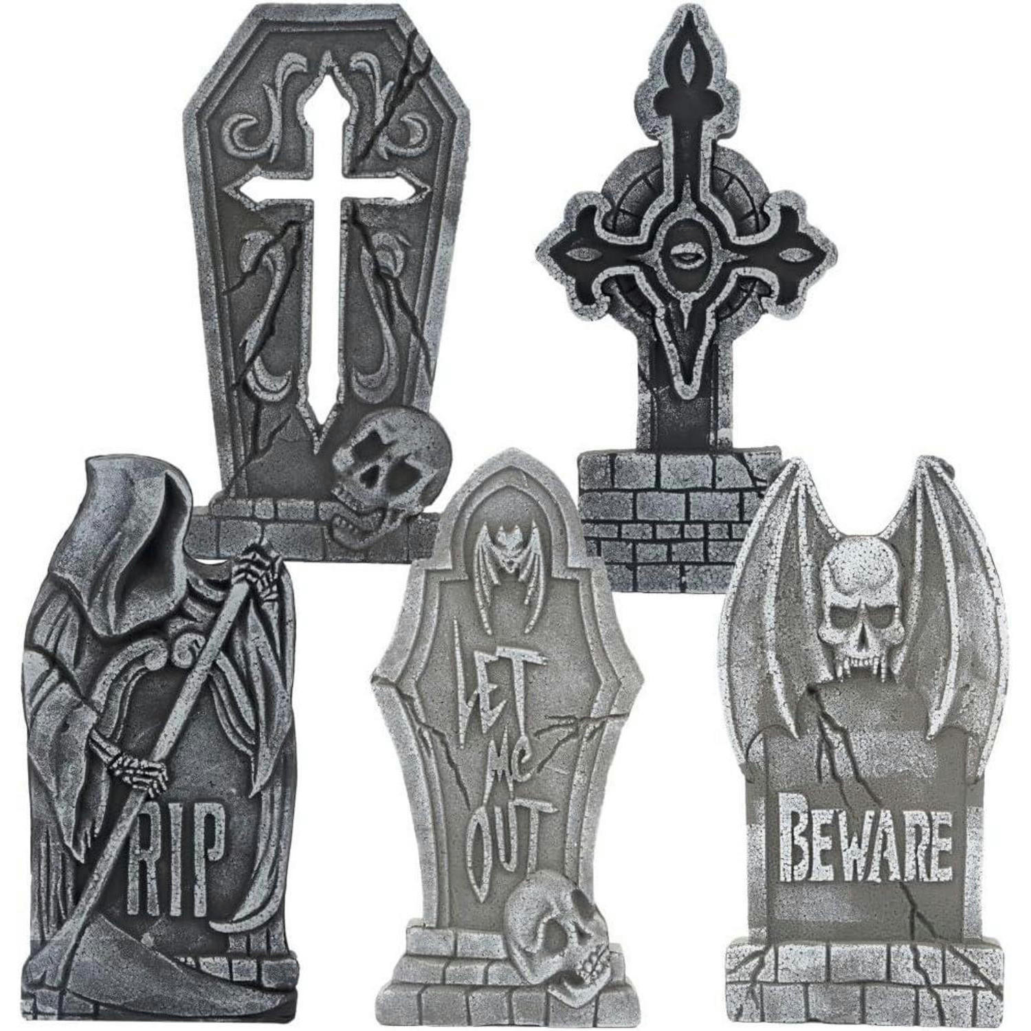 HALLOWEEN-DEKORATION Grabsteine 5-teiliges Set 43,2 cm Grau - Grau, Kunststoff (22.2/43/3.3cm)