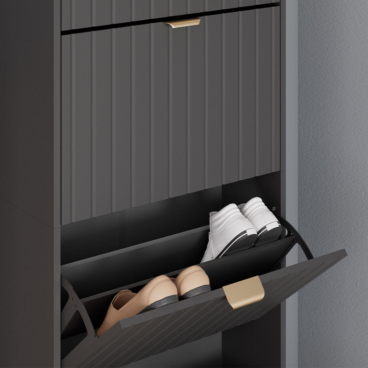 SCHUHSCHRANK Helge Schwarz 60 x 166.7 cm 4 Fächer - Schwarz, Holzwerkstoff (60/166.7/23.5cm) - Vicco