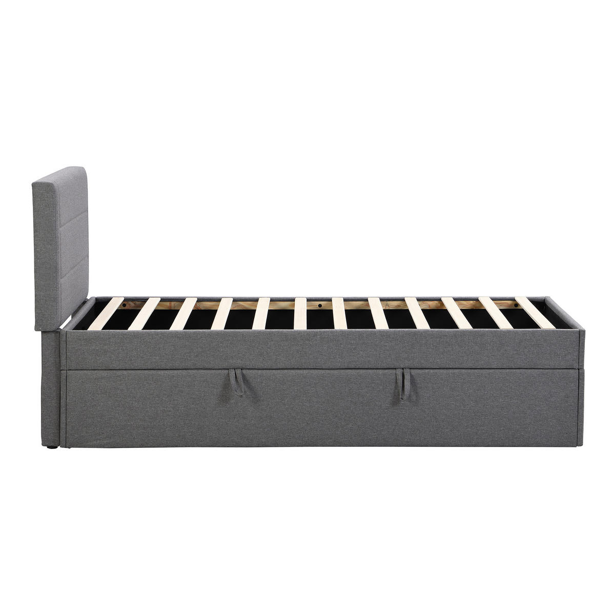 POLSTERBETT 90x200cm Grau Einzelbett Metallrahmen Stauraum - Grau, Holz (90/200cm) - FLIEKS