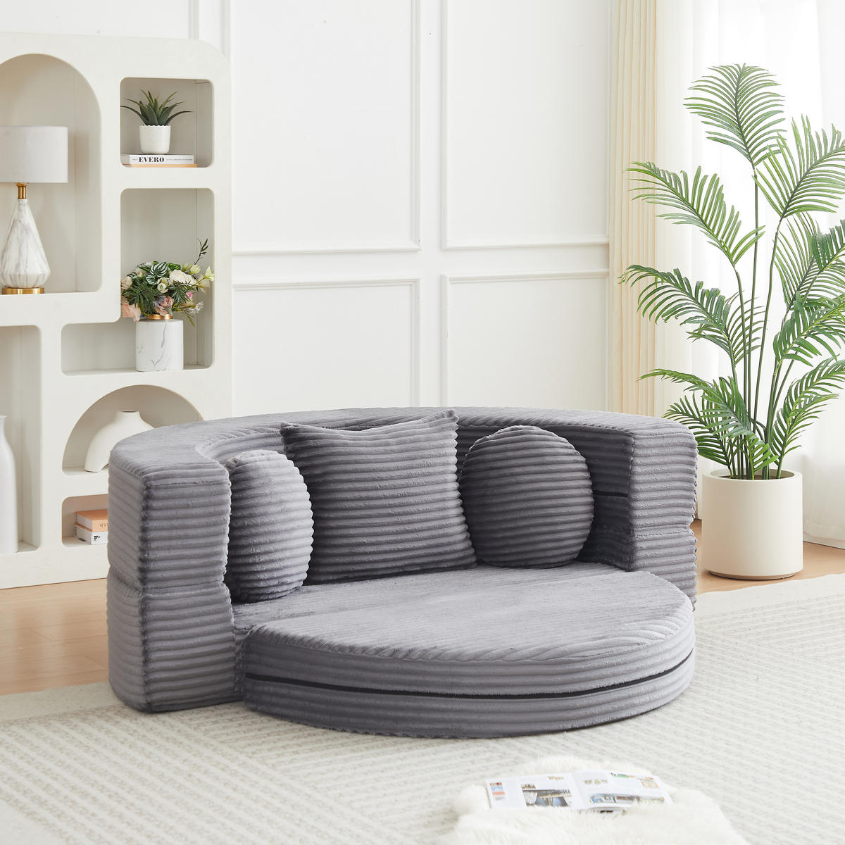 SCHLAFSOFA 4-in-1 halbrund/rund mit 3 Kissen, DE-42726, Grau - Grau, Textil (180/84/92cm) - ComfortXL