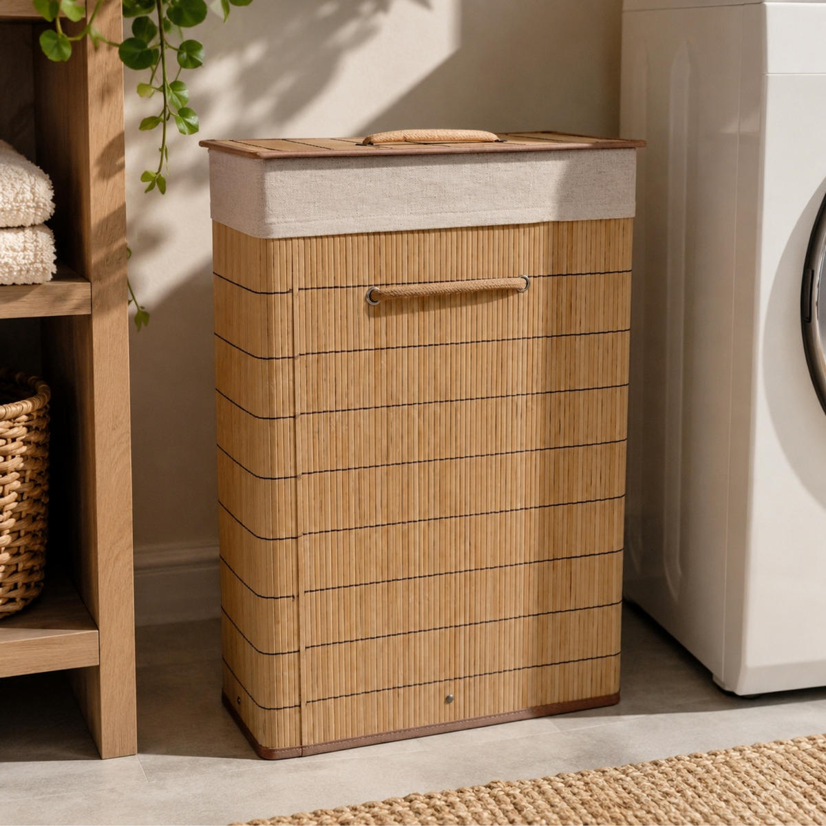 WÄSCHEKORB aus Bambus 40/19/57 cm - Beige, Naturmaterialien (19/57/40cm) - NUXIO