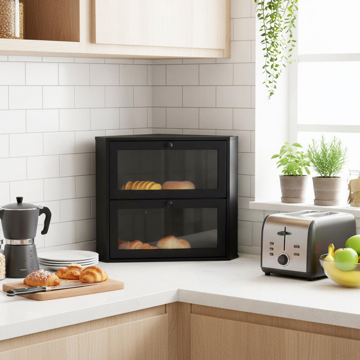 ROHOVÝ chlebník - čierna, drevo/plast (40/35/27.5cm) - Relaxdays