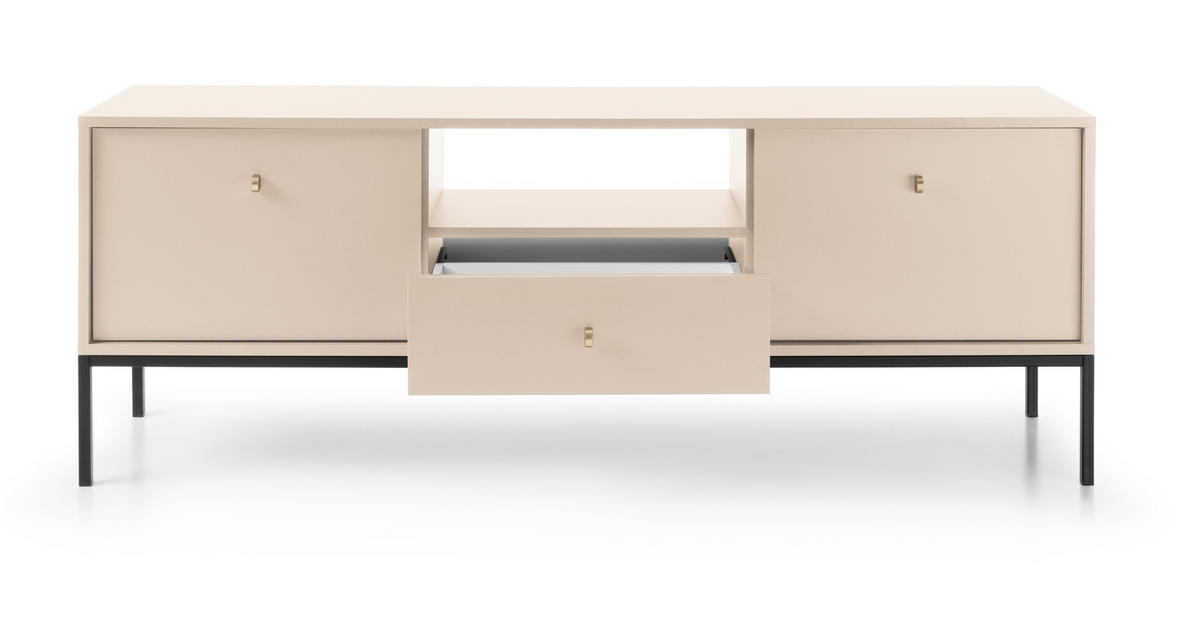 TV Schrank 154 cm Monti, 2 Türen, Schublade, Beige + Schwarz - Beige/Schwarz, Holz/Metall (154/56/39cm) - Emporius