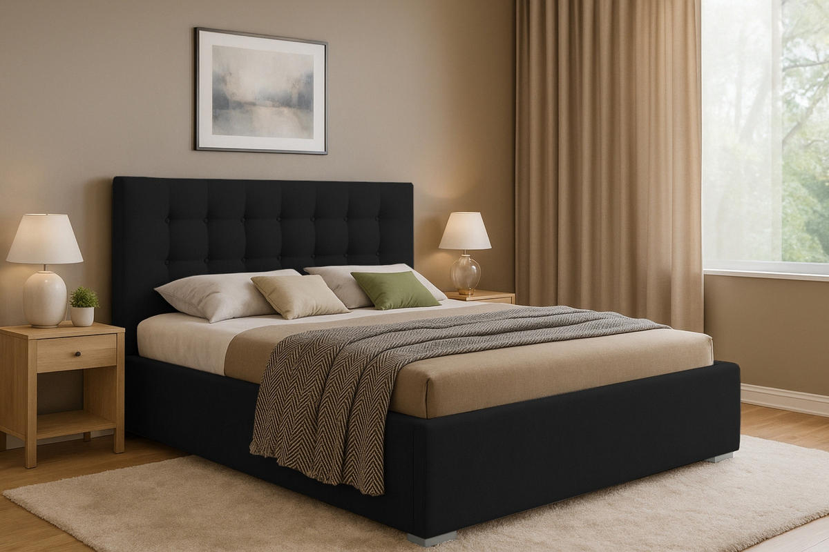 POLSTERBETT KINA 180/200 in Velours Schwarz - Schwarz, Holz/Holzwerkstoff (180/200cm) - Deine Möbel 24