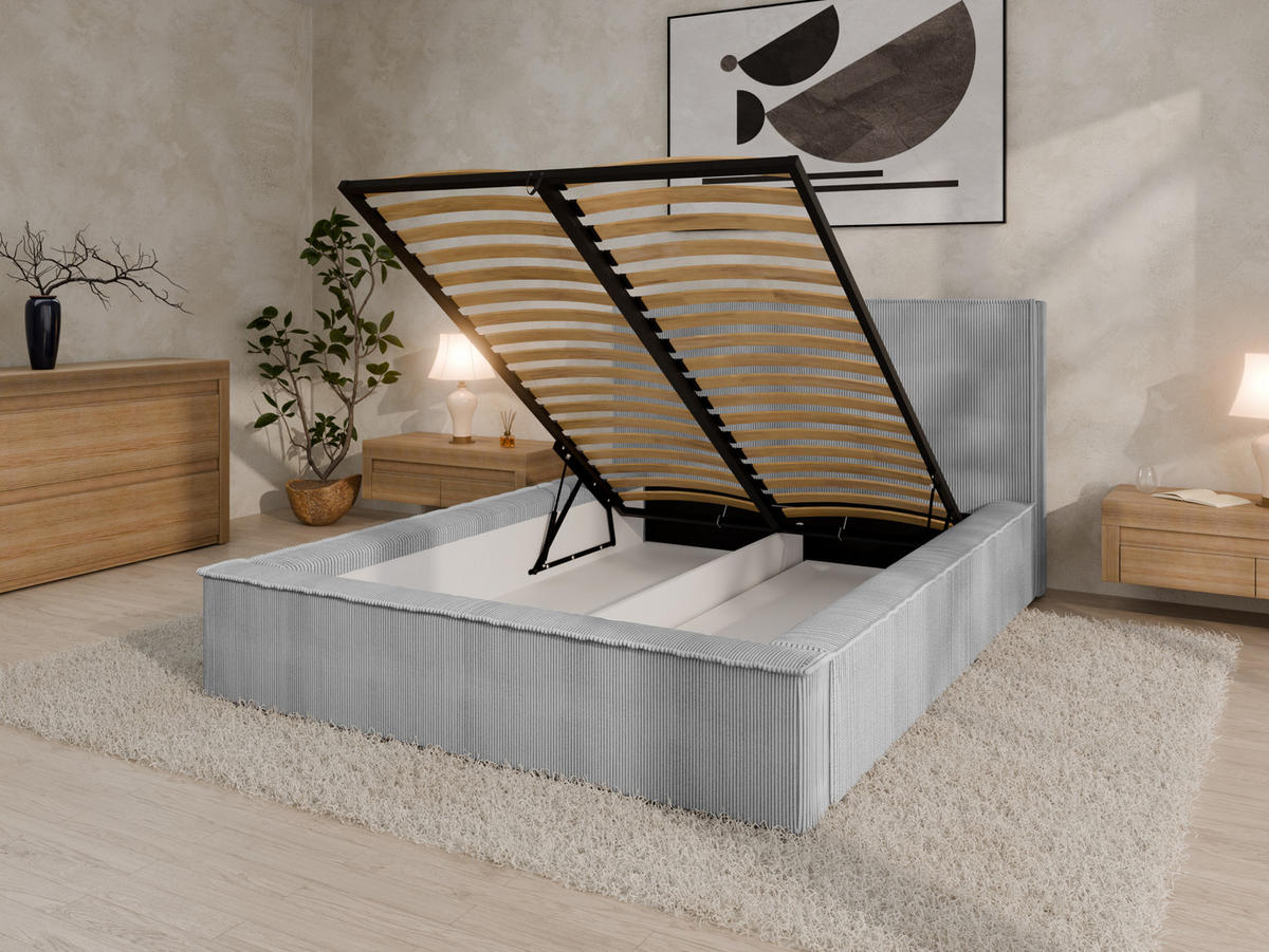 POLSTERBETT SANA 140x200cm Elegantes Polsterbett für modernen Wohnstil , Taschenfederkernmatratze mit kokos KORNOS (20cm), grau - Grau, Holz (140/200cm) - Panda Möbel