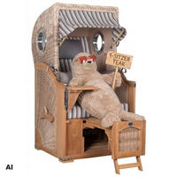 STRANDKORB Düne 1-Sitzer Teak 545 - Hellgrau/Braun, Holz/Textil (98/165/80cm) - Mr. Deko