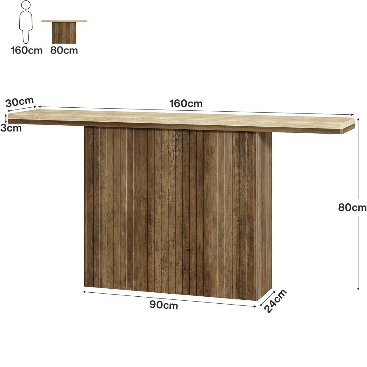 KONSOLENTISCH Holz Massivoptik 160 × 30 × 80 cm Natur - Ahornfarben, Holzwerkstoff (30/160/80cm) - Quality Elegance