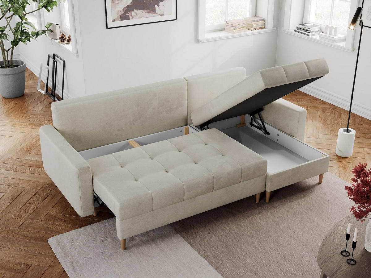 ECKSOFA Colin Velvet Beige - Beige/Braun, Holz/Textil (220/140cm) - MKS