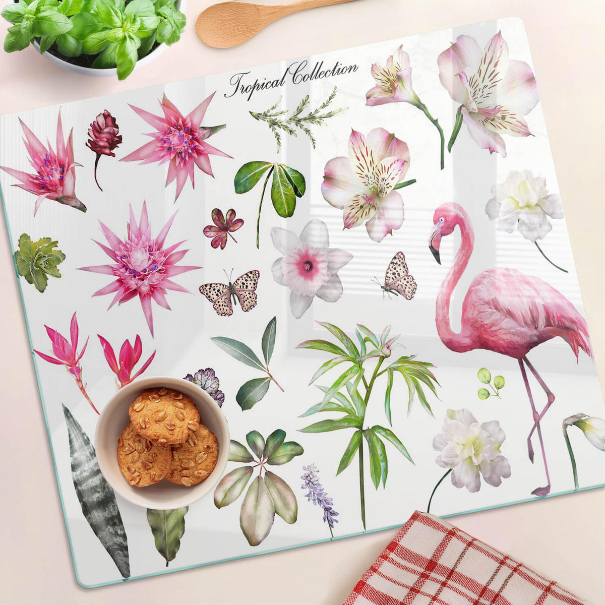 GLASPLATTE 60x52 cm Tropische Kollektion - Pink, Glas (60/0.4/52cm) - TULUP